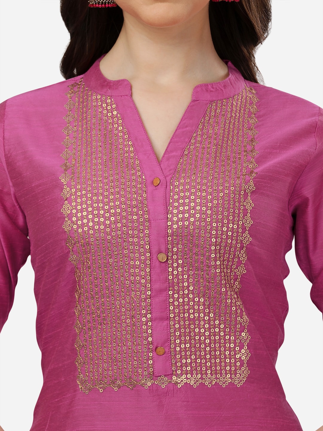 HERE&NOW Women Ethnic Motifs Embroidered Sequinned Kurta with Trousers - Distacart