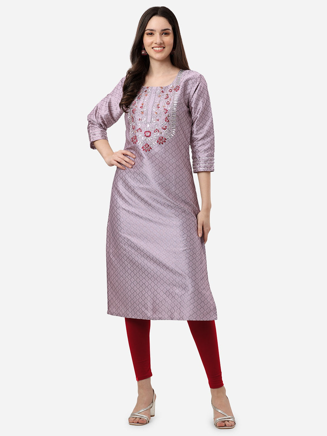 HERE&NOW Floral Embroidered Straight Regular Kurta - Distacart