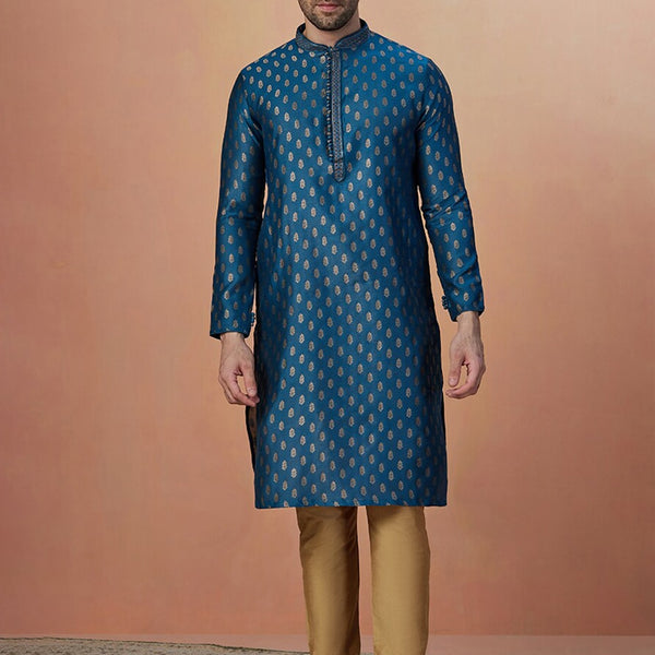 Manyavar Men Ethnic Motifs Printed Full Sleeves Kurta With Churidar - Distacart