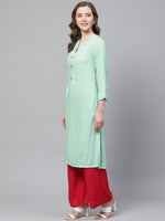 Thumbnail for Biba Women Blue & Silver Checked Straight Kurta - Distacart