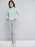 Thumbnail for Lyush Blue Terry Brand Tape High Neck Sweatshirt For Girls - Distacart