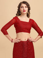 Thumbnail for Sangria Maroon Embellished Sequinned Pure Georgette Saree - Distacart