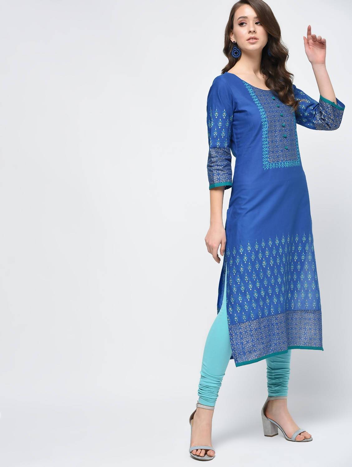 Cheera Hand Block Print Royal Blue Color Straight Kurta - Distacart