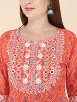 Thumbnail for Kalini Women Peach-Coloured Ethnic Motifs Embroidered Mirror Work Pure Cotton Kurta with Trousers & With - Distacart