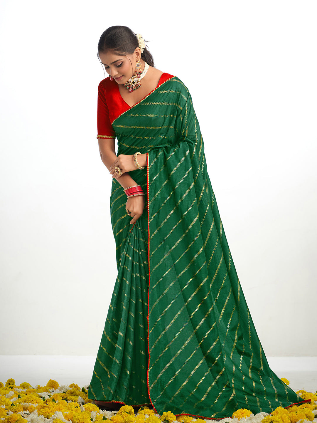 Sangria Striped Gotta Patti Saree - Distacart