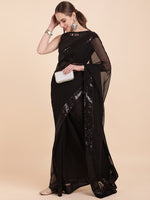 Thumbnail for Sangria Black Sequinned Pure Georgette Saree - Distacart