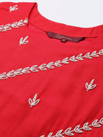 Thumbnail for Sangria Women Red & White Ethnic Embellished Beaded Kurta with Trousers & Dupatta - Distacart