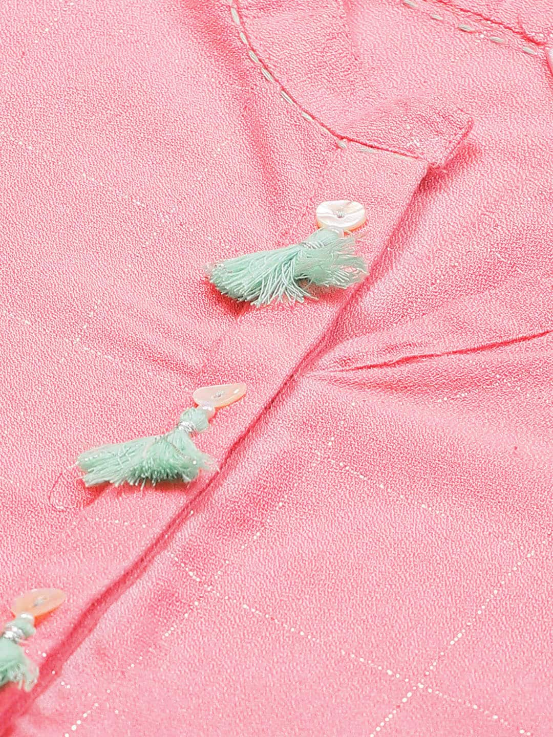 Biba Women Pink & Silver Checked Straight Kurta - Distacart