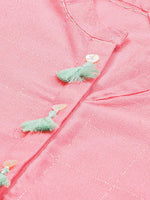 Thumbnail for Biba Women Pink & Silver Checked Straight Kurta - Distacart