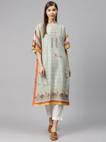 Thumbnail for Biba Women Sea Green & Orange Printed Kaftan Kurta - Distacart