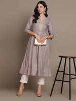 Thumbnail for HERE&NOW Embroidered Bandhani Printed Notched Neck Thread Work Anarkali Kurta - Distacart
