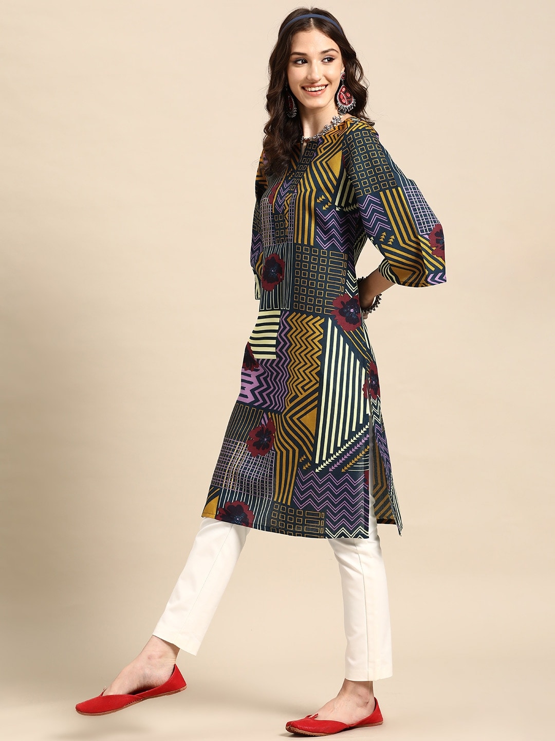 Sangria Printed Bell Sleeves Kurta - Distacart