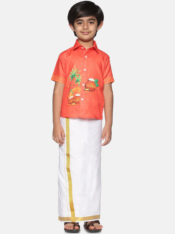 Sethukrishna Boys Orange & White Printed Shirt - Distacart