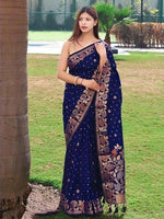 Thumbnail for Kalini Woven Design Zari Silk Blend Banarasi Saree - Distacart