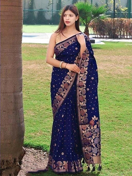 Kalini Woven Design Zari Silk Blend Banarasi Saree - Distacart