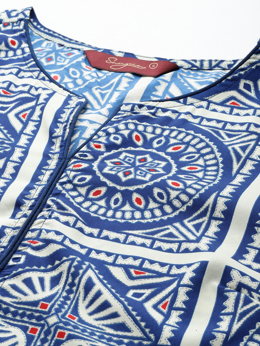 Sangria Ethnic Motifs Printed Puff Sleeves Kurta with Dhoti Pants - Distacart