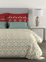 Thumbnail for MYTRIDENT Beige Green Floral Cotton 144 TC Queen Bedsheet With 2 Pillow Covers - Distacart