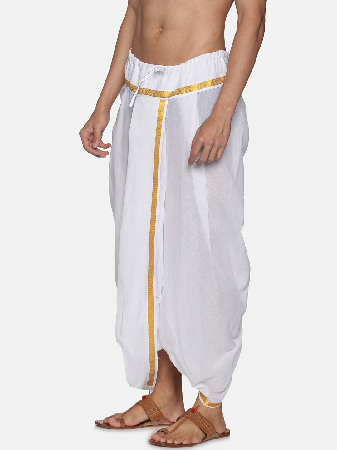 Sethukrishna Men White & Gold-Coloured Solid Readymade Cotton Dhoti Pant - Distacart