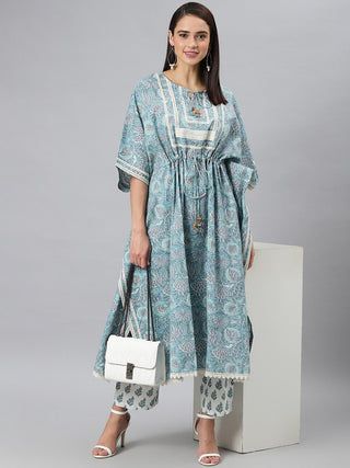 Khushal K Women Blue Ethnic Motifs Printed Gotta Patti Pure Cotton Kurta with Palazzos - Distacart