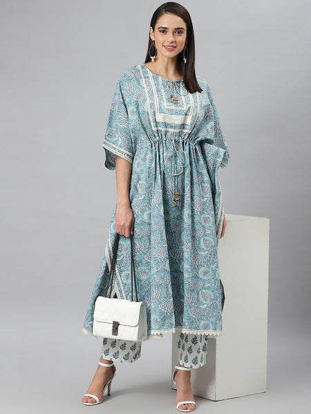 Khushal K Women Blue Ethnic Motifs Printed Gotta Patti Pure Cotton Kurta with Palazzos - Distacart
