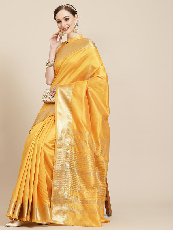 Kalini Yellow & Golden Woven Design Saree - Distacart
