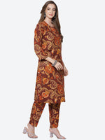 Thumbnail for Biba Women Brown Ethnic Motifs Printed Kurta with Trousers - Distacart