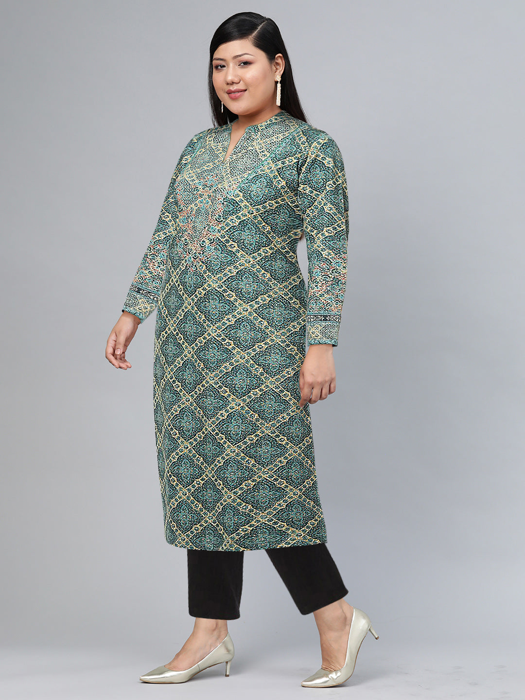 Biba Women Green Ethnic Motifs Printed Thread Work Straight Kurta - Distacart