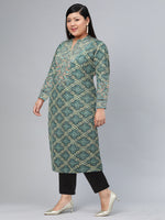 Thumbnail for Biba Women Green Ethnic Motifs Printed Thread Work Straight Kurta - Distacart