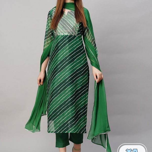 Kalini Leheriya Printed Thread Work Kurta With Trousers & Dupatta - Distacart