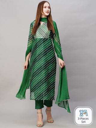 Kalini Leheriya Printed Thread Work Kurta With Trousers & Dupatta - Distacart