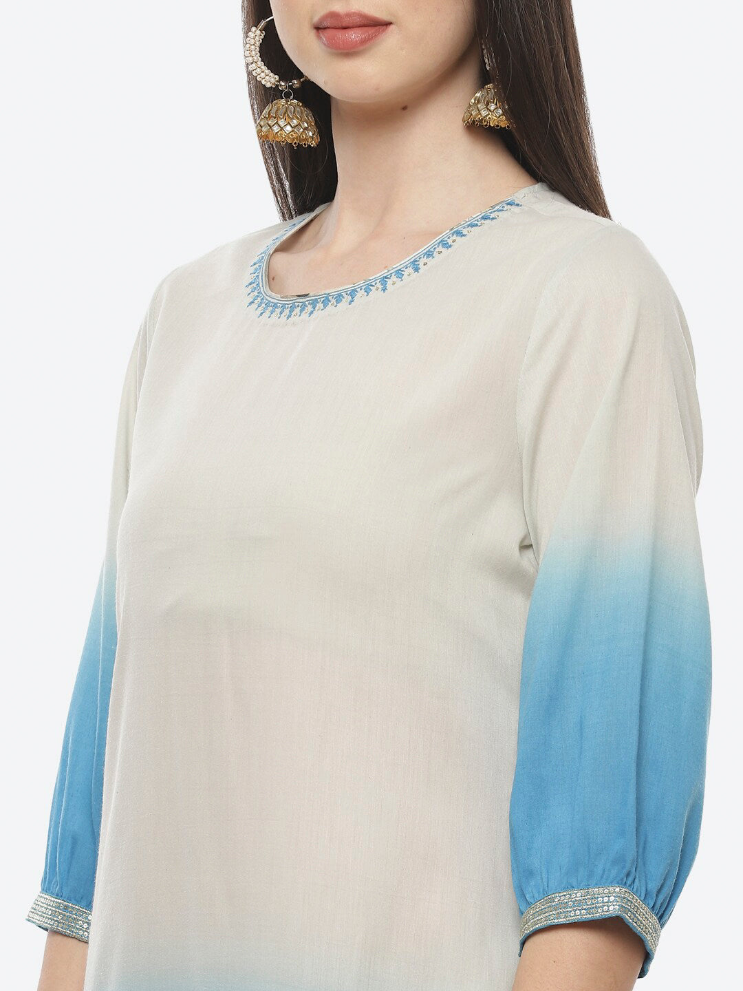 Biba Women Blue Kurta with Trousers & With Dupatta - Distacart