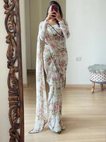 Thumbnail for Kalini Floral Printed Pure Georgette Saree - Distacart