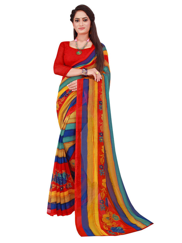 Kalini Set Of 2 Multicoloured Striped Pure Georgette Saree - Distacart