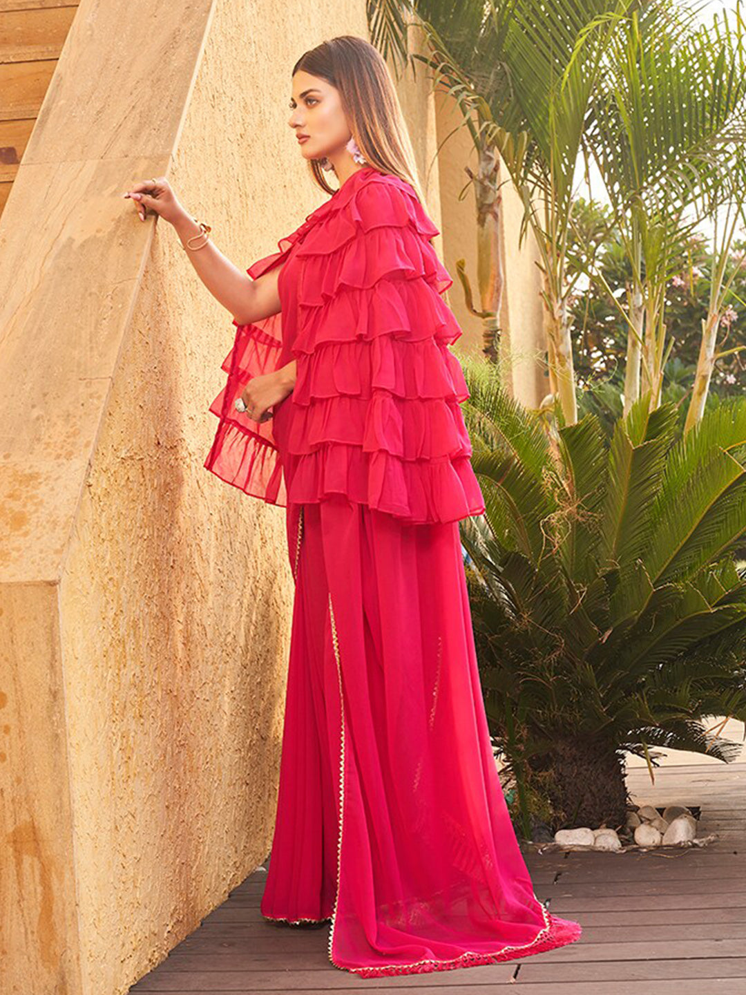 Tikhi Imli Gotta Patti Saree With Ruffled cape - Distacart