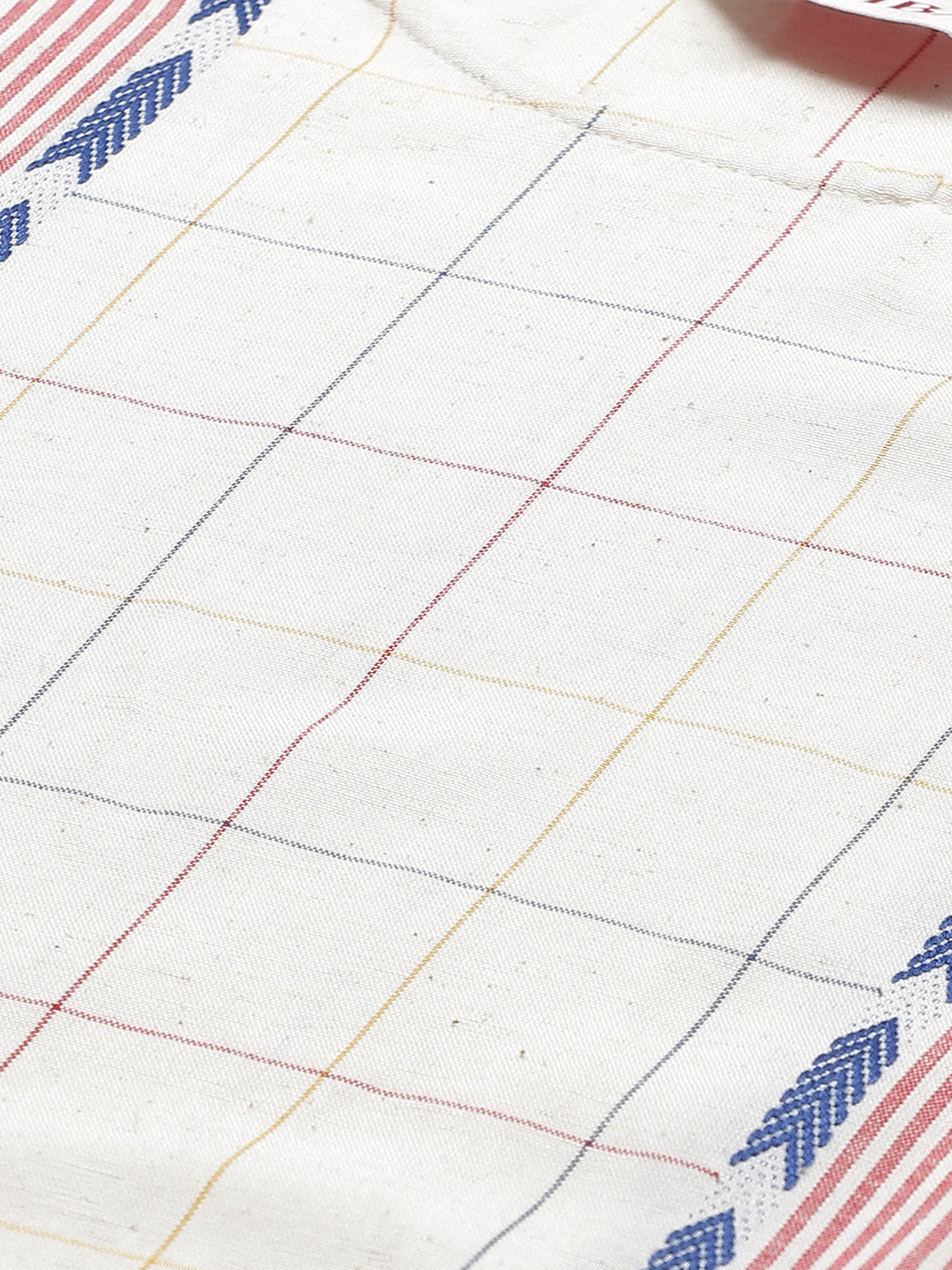 Biba Women Off-White & Blue Checked Asymmetric Kurta with Palazzos & Dupatta - Distacart