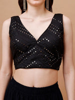 Thumbnail for Tikhi Imli Mirror Work Embellished Sleeveless Saree Blouse - Distacart
