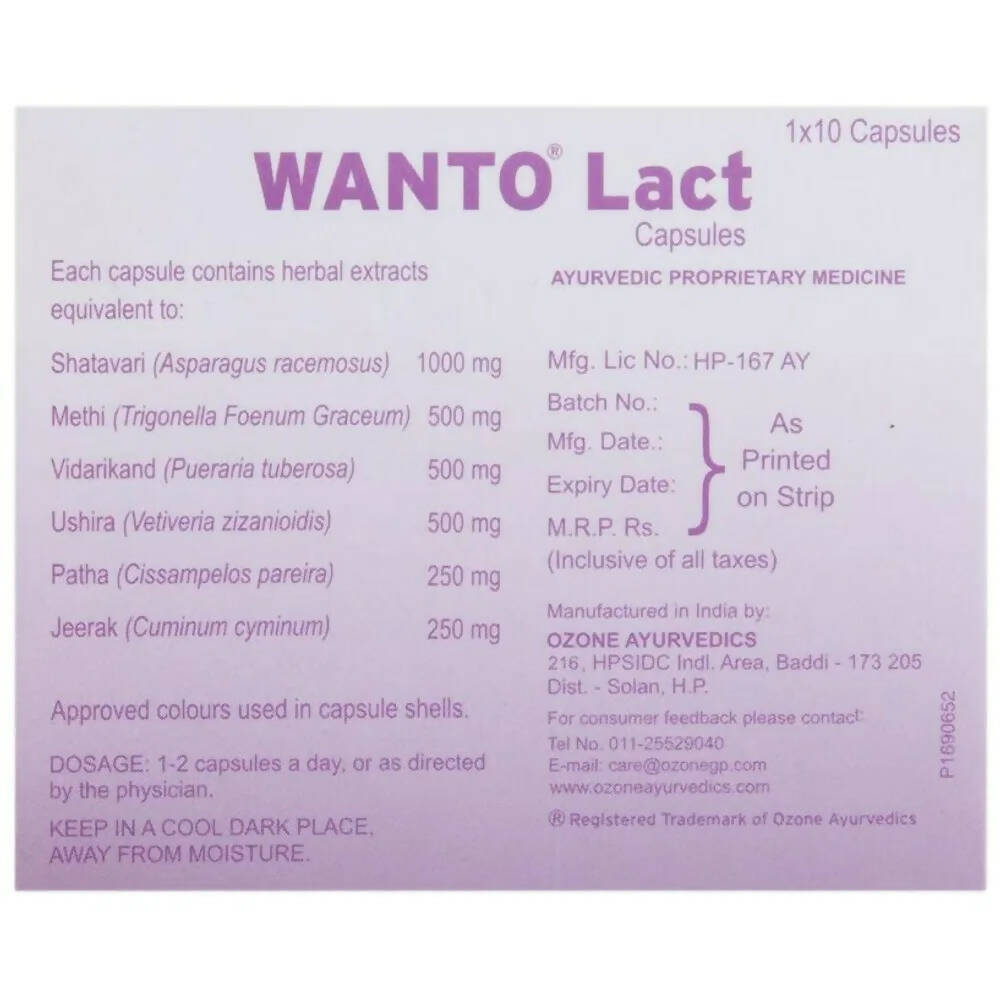 Ozone Ayurvedics Wanto Lact Capsules - Distacart
