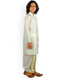 Thumbnail for Sethukrishna Boys Cream-Coloured Layered Kurta with Dhoti Pants - Distacart