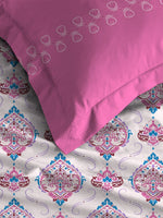 Thumbnail for MYTRIDENT Moments Pink White Ethnic Pure Cotton 120 TC Queen Bedsheet Pillow Covers - Distacart