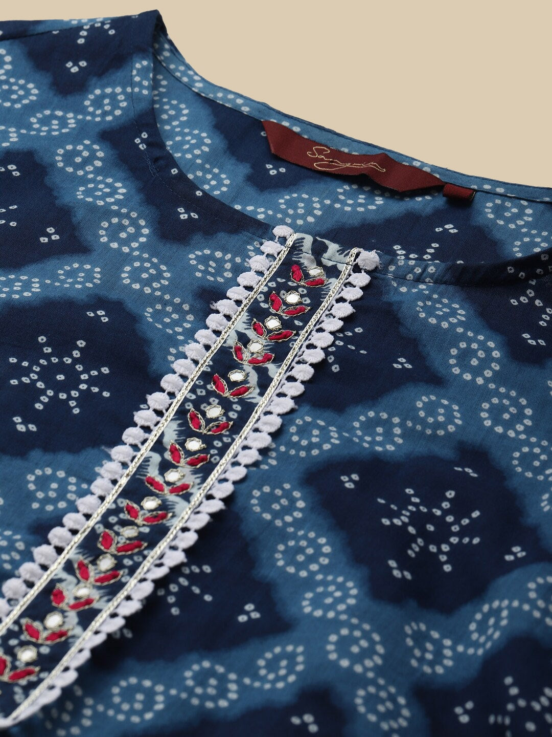 Sangria Indigo Blue Geometric Printed Pure-Cotton Straight Kurta With Trouser & Dupatta - Distacart