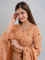 Thumbnail for Kalini Women Rust Ethnic Motifs Printed Layered Pure Cotton Kurta with Trousers & Dupatta - Distacart