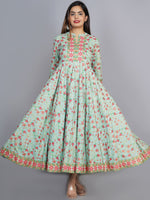 Thumbnail for Kalini Women Sea Green & Pink Floral Printed Anarkali Kurta - Distacart