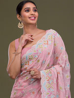 Thumbnail for Koskii Floral Embroidered Beads and Stones Saree - Distacart