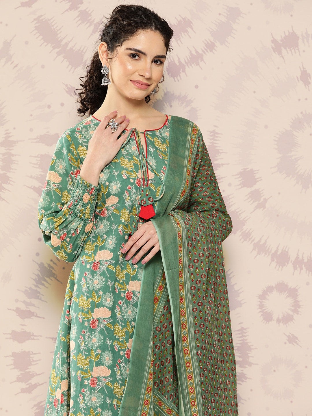 Kalini Women Floral Printed Regular Pure Cotton Kurta with Palazzos & With Dupatta - Distacart