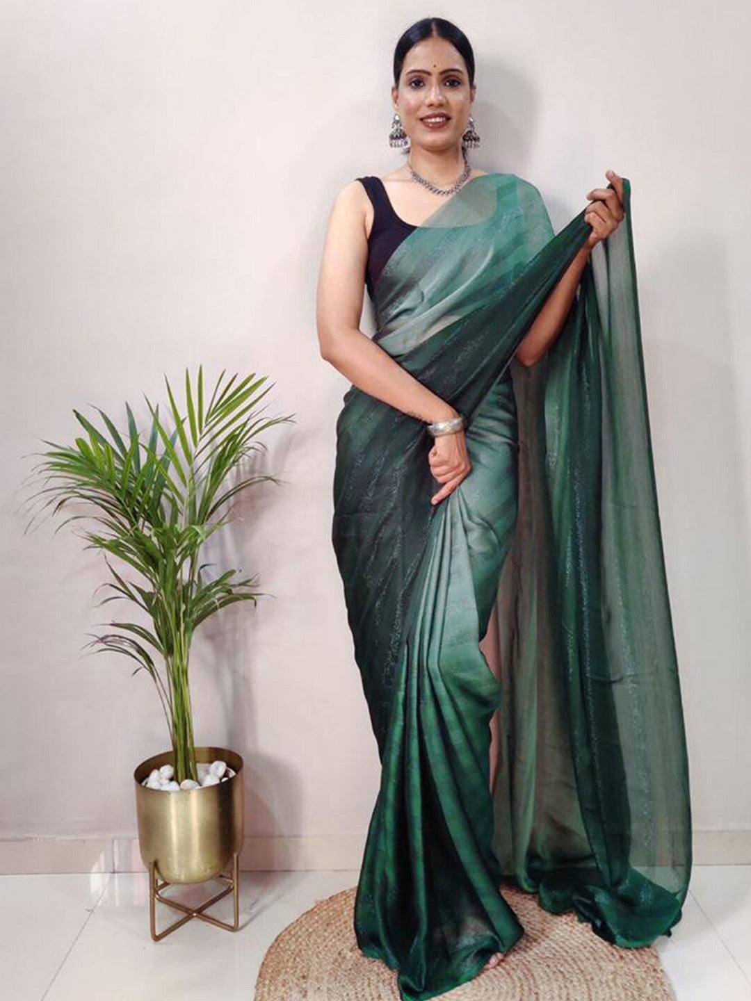 Mitera Striped Zari Poly Georgette Ready to Wear Saree - Distacart