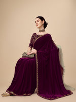Thumbnail for Kalini Embroidered Border Velvet Saree - Distacart
