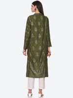 Thumbnail for Biba Women Olive Green Geometric Printed Kurta - Distacart