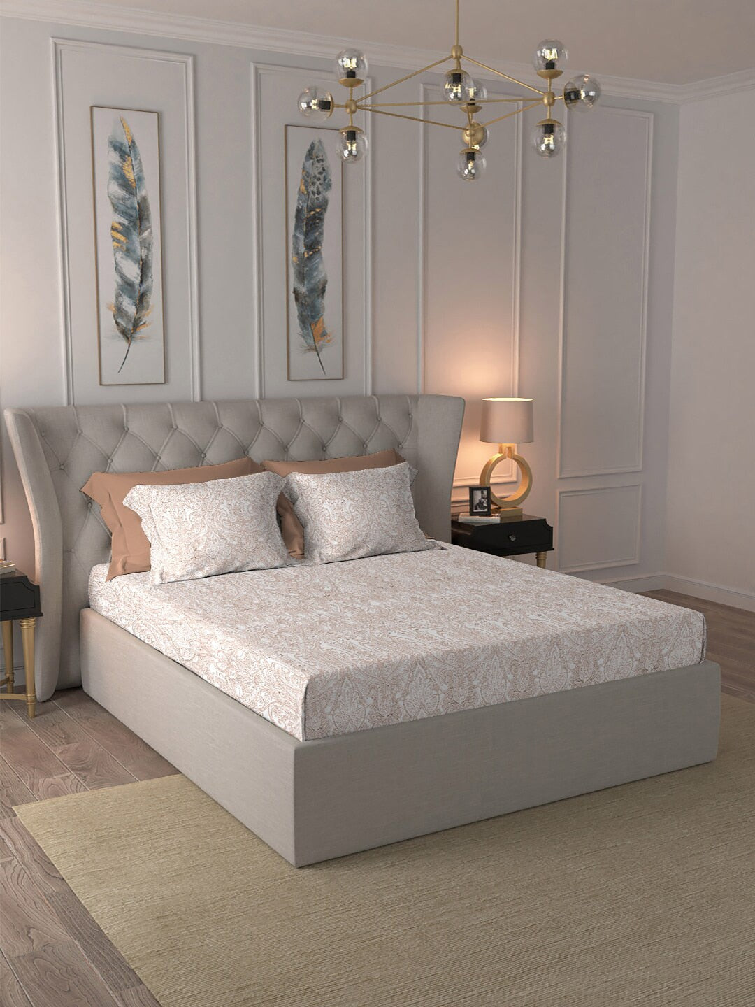 MYTRIDENT Nectarsoft Orange White Pure Cotton 400 TC King Bedsheet with 4 Pillow Covers - Distacart