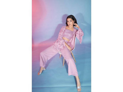 Pink Georgette Sequence With Thread Designer Co-Ord Set - Flory - Distacart