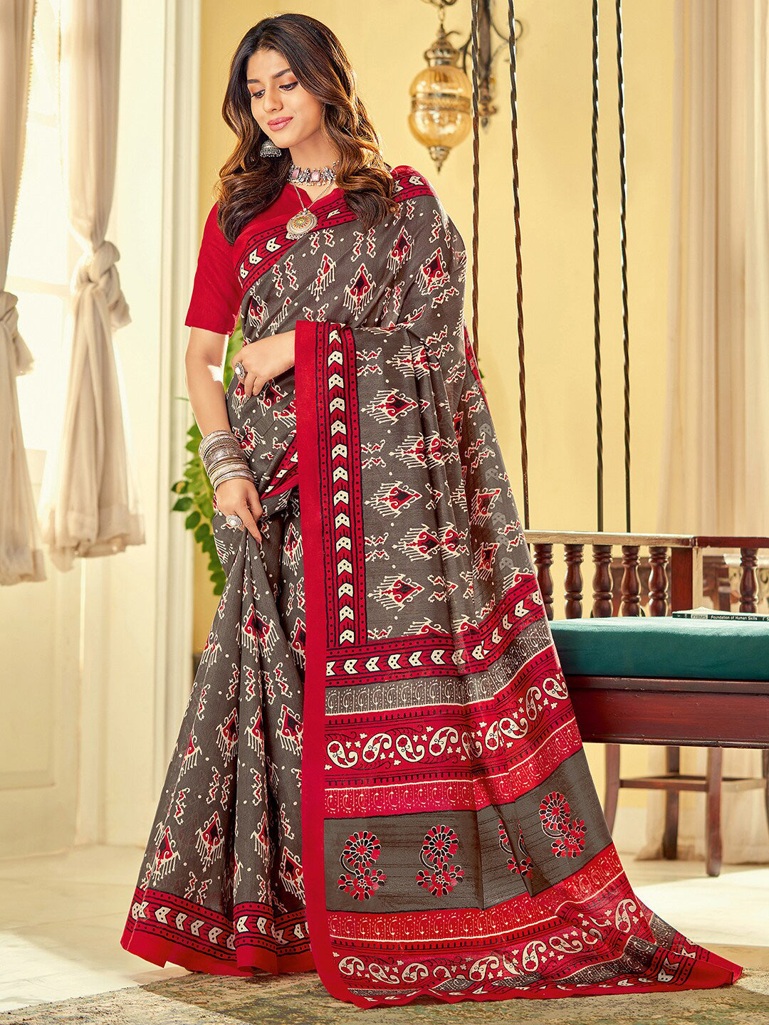 Kalini Ethnic Motifs Printed Dabu Saree - Distacart